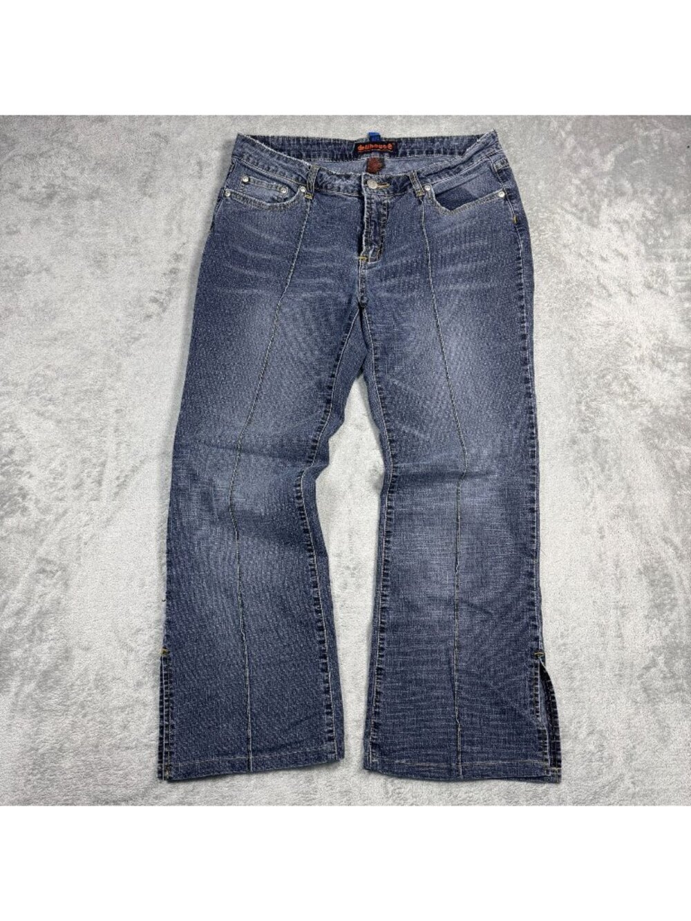 Vintage Y2K Grunge Dollhouse Bootcut Jeans 2000s Split Hem Medium Wash Denim